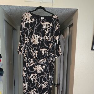 Anne Klein Black and Cream Long Sleeve Dress Mid-sleeve Flared